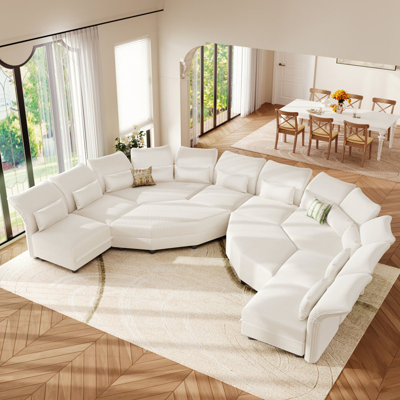 U-Shaped Plush Large Upholstered Modular Sectional Couches With Storage, 10 Seat  Corduroy  Sofa With Adjustable Arms Backs,Plush Supportive Cushions For Living Room, Beige