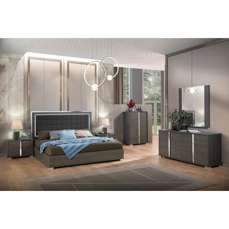 Lit brillant Alice, Grand, Gris mat