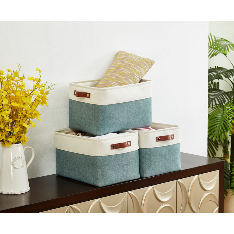 Bac de rangement en tissu XL, Vert / blanc, 3