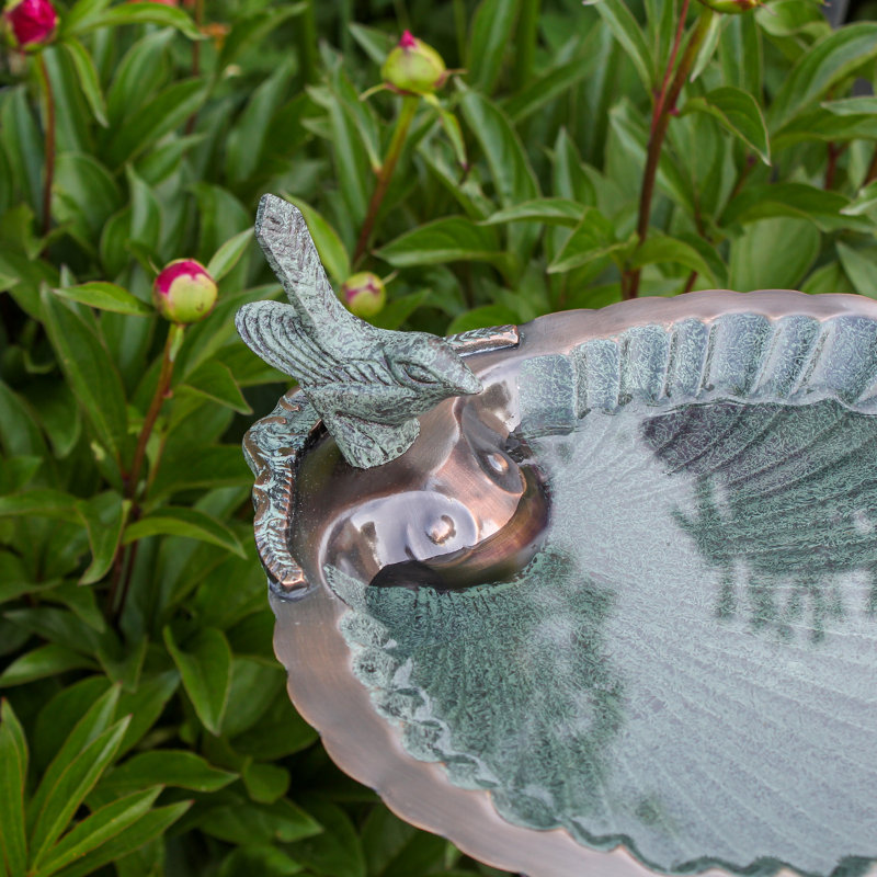 Antique Brass Scallop Shell Birdbath with Stake