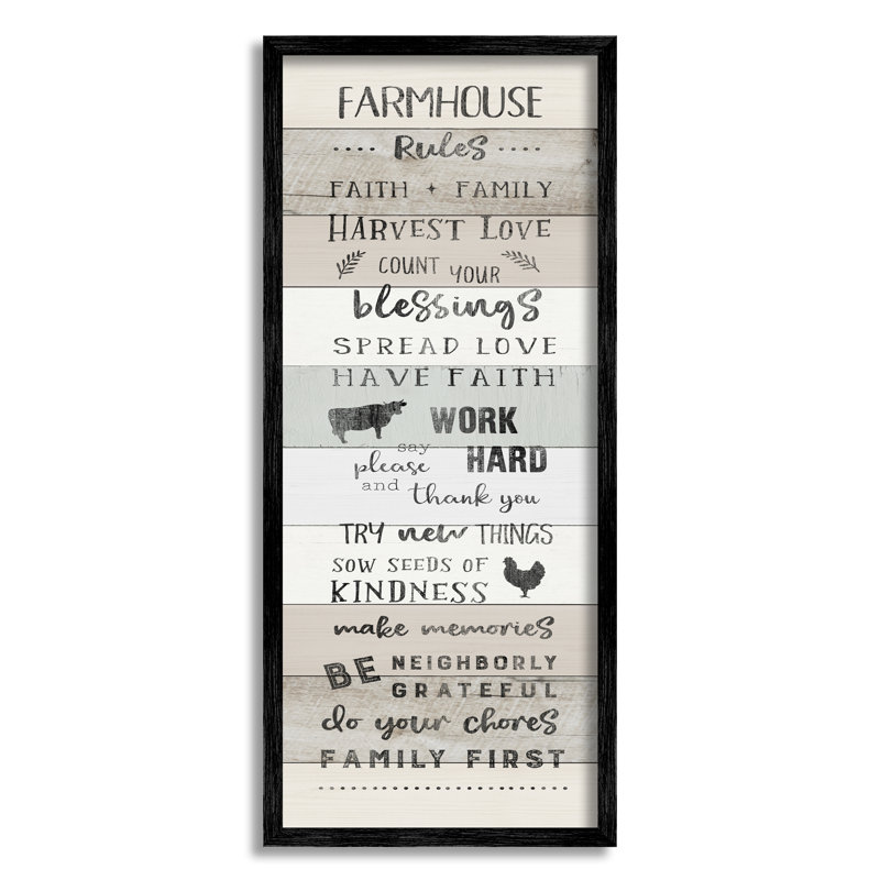 Motif de planches rayées Farmhouse Rules, Giclée encadrée noir minuit, H 24 po x l 10 po x P 1,5 po