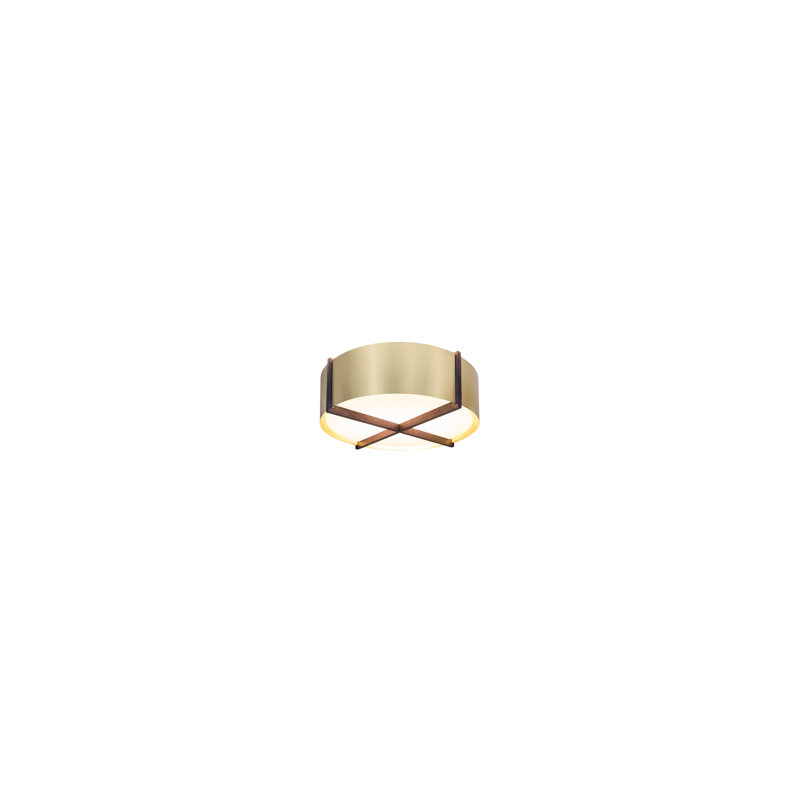 Plura LED Flush Mount, 2700K, 8.38" H x 30" W x 30" D, Walnut/Brushed Brass