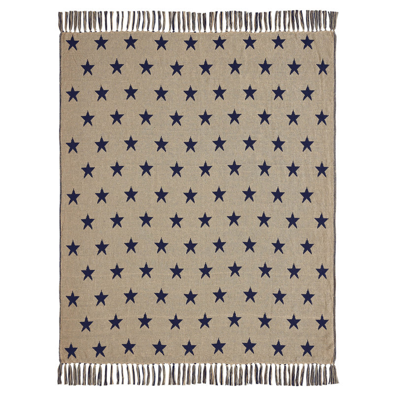 Navy Star Jacquard Woven Cotton Throw Blanket 50x60