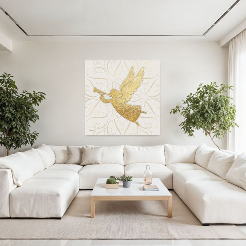 Golden Angel Abstract Contemporary Wall Art Print, 121.92cm H x 121.92cm W