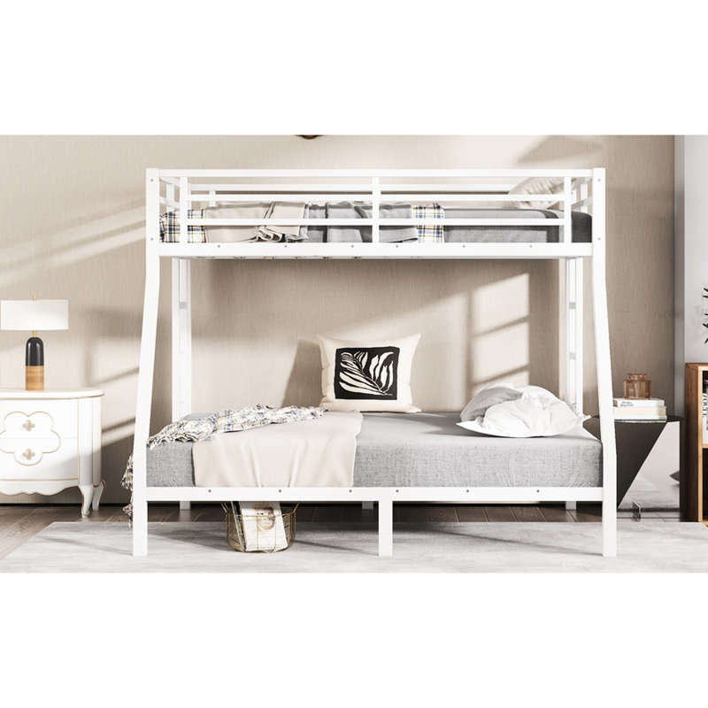 Lit superposé simple au-dessus d'un lit double en métal blanc pour les adolescents, structure, réduction du bruit, sous le rangement, économie d'espace, lit de revêtement, fabrication stable, assemblage facile