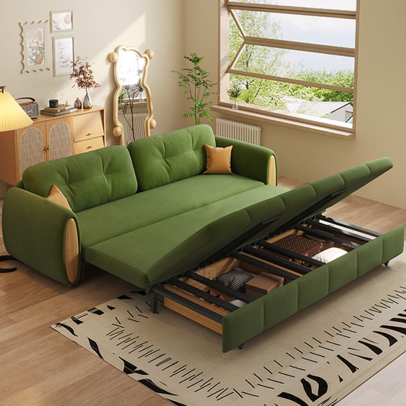 Canapé-lit pliable moderne à double usage en molleton vert olive, 31.5"H*53.54"W*31.5"D