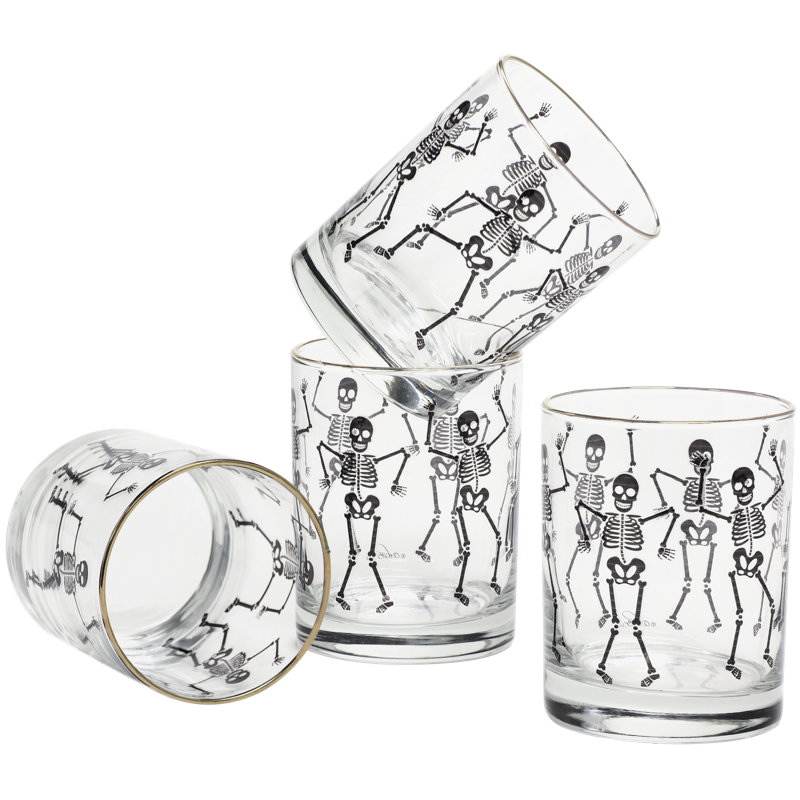 14oz Clear Glass Whiskey Set with Skeleton Design (Set of 4)
