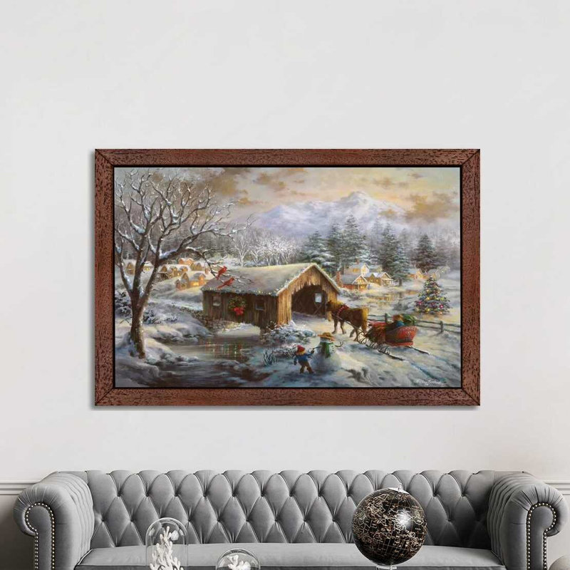 Covered Bridge by Nicky Boehme - Floater Frame Painting on Canvas, Brown, 66.04 cm H x 45.72 cm W