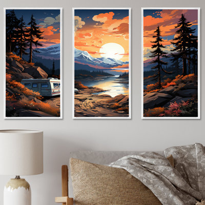 «Camping Van Charm At Sunset», ensemble d'art mural sur toile