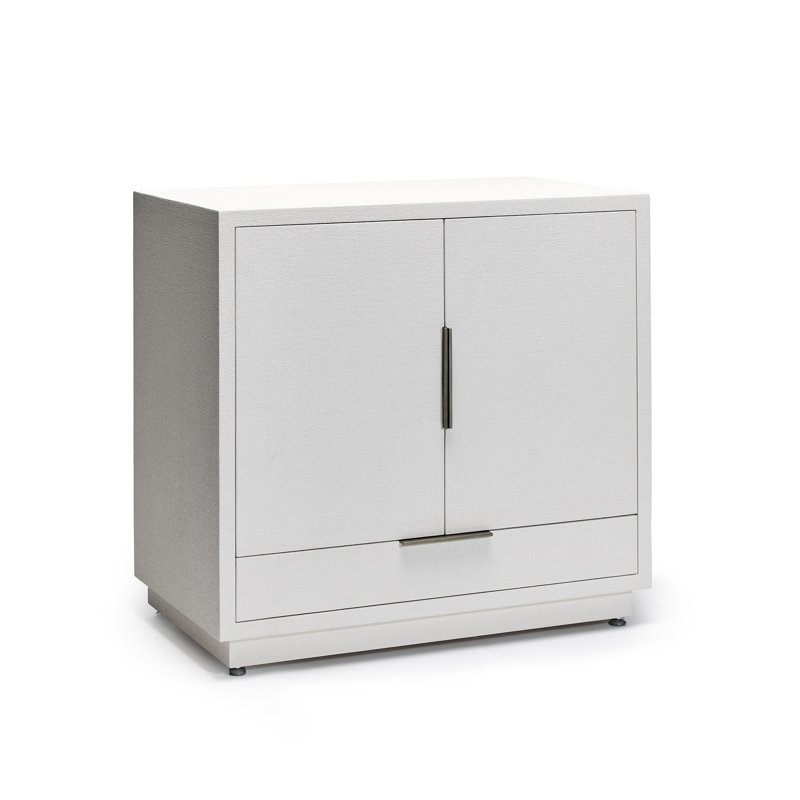 Montaigne Bar Cabinet, Natural White, Wood/Faux Linen