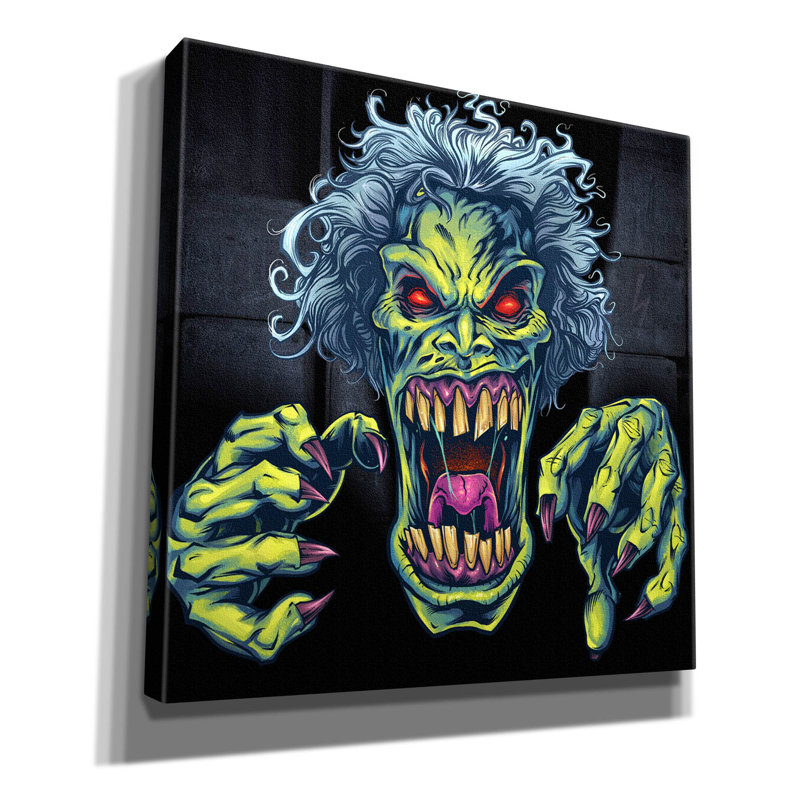 Dessin de Macmurray, zombie vert sur toile, H 37 po x l 37 po x P 1,5 po