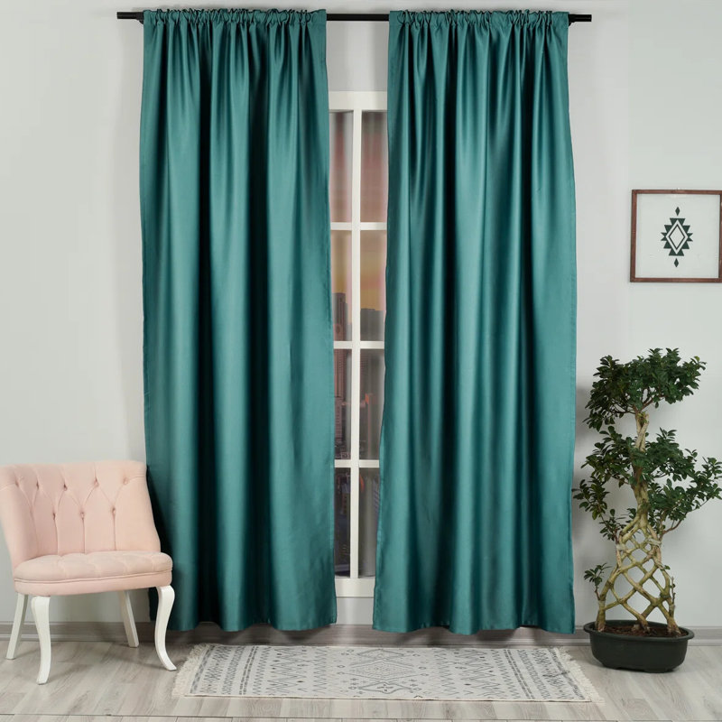 Sateen Look Room Darkering Room Darkening Curtain Pair, 52" W x 72" L, Teal Green