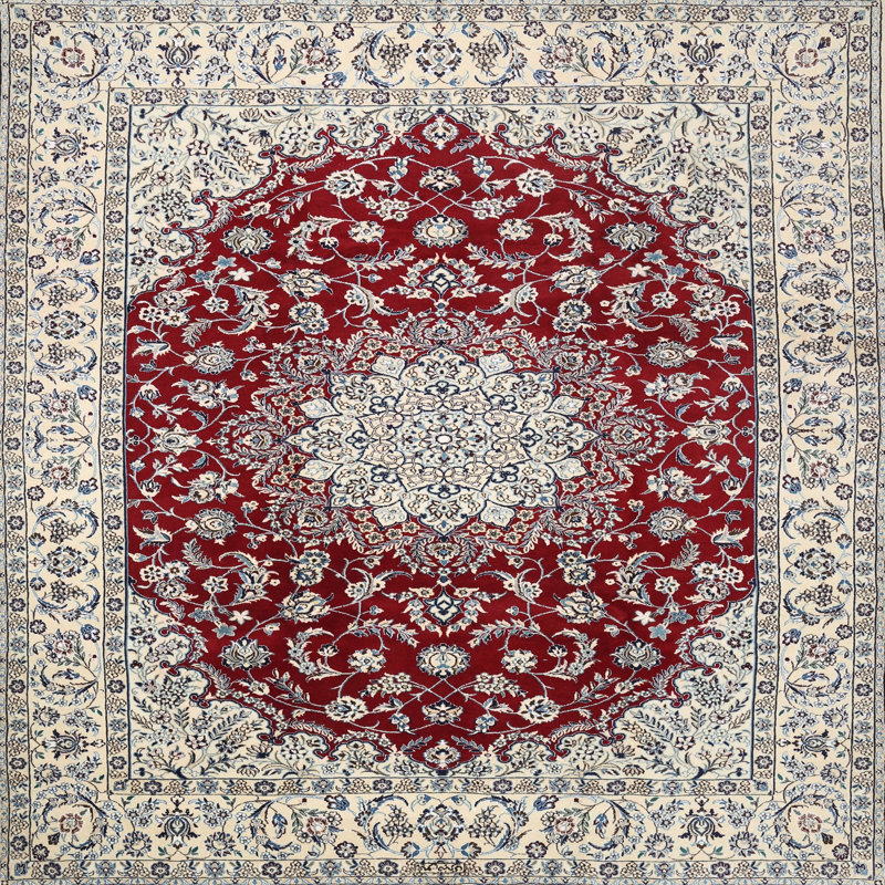 Tapis traditionnel gris / rouge Deaux, Rond 4 pi