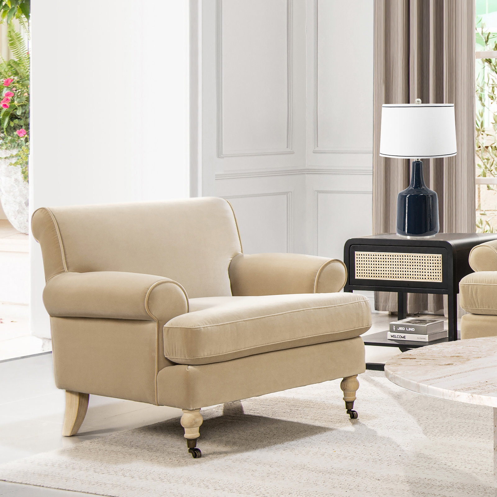 Harbor Armchair, Fawn Brown Velvet