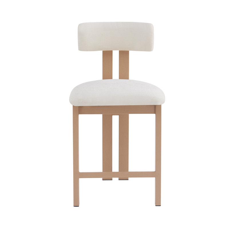 Tabourets de bar rembourrés de 26,5 po à dossier bas - Élégants tabourets de cuisine à siège rond avec structure en métal naturel, siège confortable en tissu rembourré de mousse, blanc et naturel