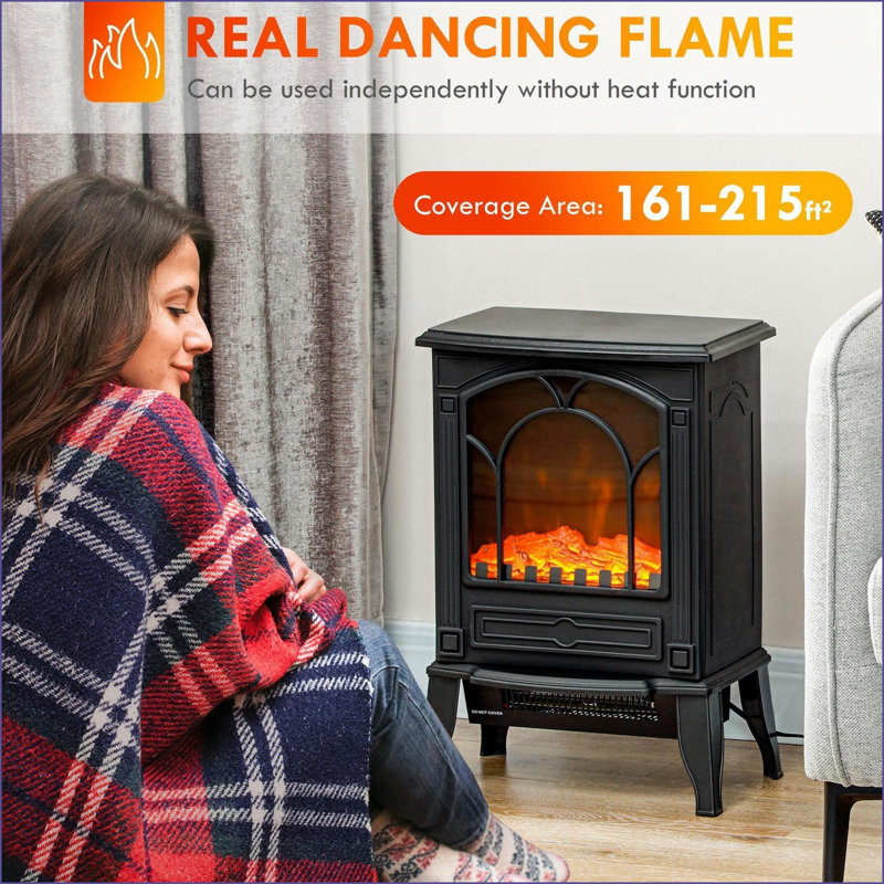 Poêle électrique pour foyer, autoportant de 22 po avec flamme réaliste, 750 W / 1500 W, protection contre la surchauffe | Noir | ABS