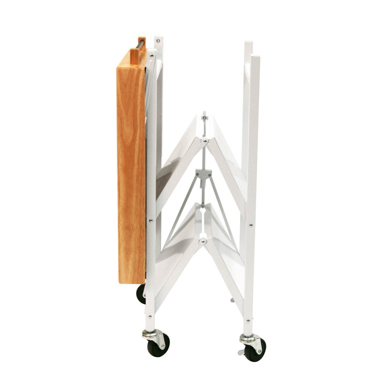 Origami Foldaway Rolling Kitchen Cart Solid Wood Top, White