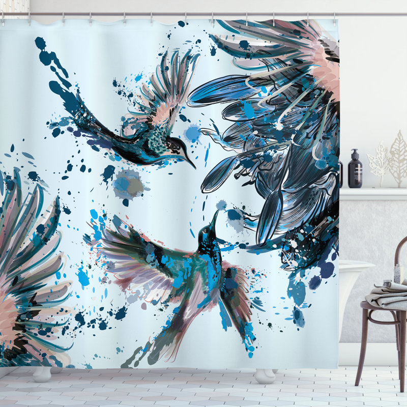 Ensemble de rideau de douche et crochets Hummingbird, H 84 po x l 69 po, Bleu nuit