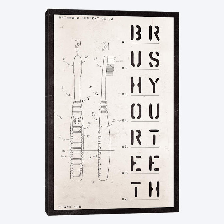 «Toothbrush Brevet Print», impression sur toile, H 26 po x l 18 po x P 1,5 po, Toile tendue, Pas de tapis