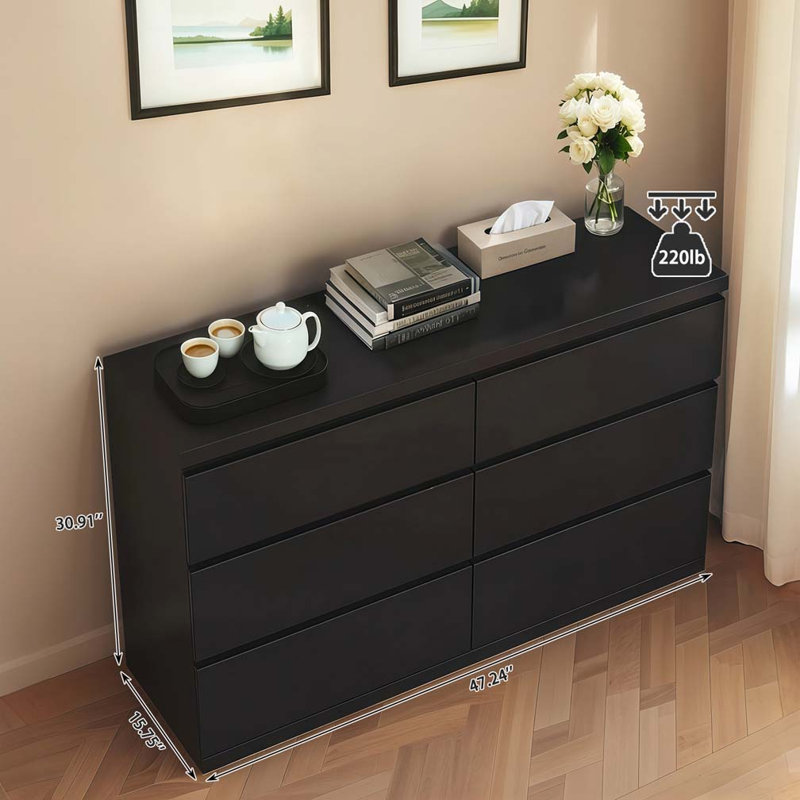 Commode 6 tiroirs, Noir