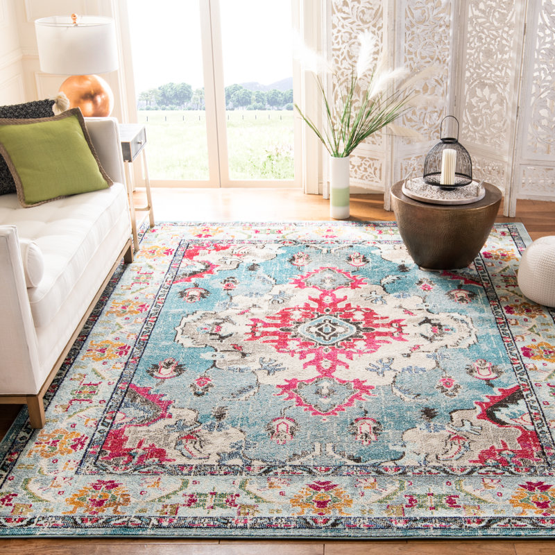 Almyra Oriental Area Rug, Rectangle 6'7" x 9'2", Light Blue/Fuchsia