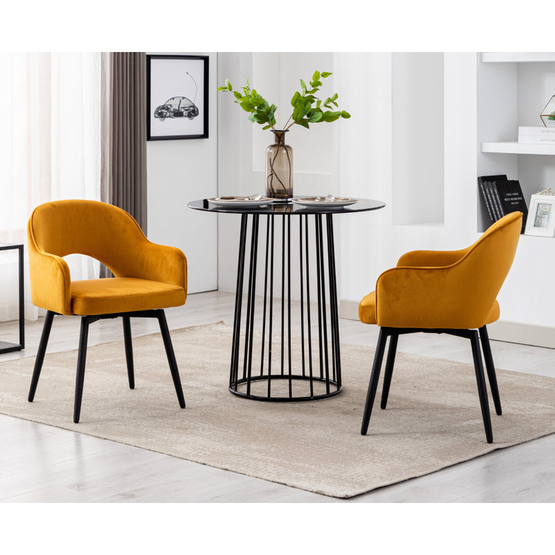 Medikal Dining Chairs Upholstered Modern Kitchen Chairs Accent Chairs Metal Frame for Living Room Restaurant Cafe, Yellow