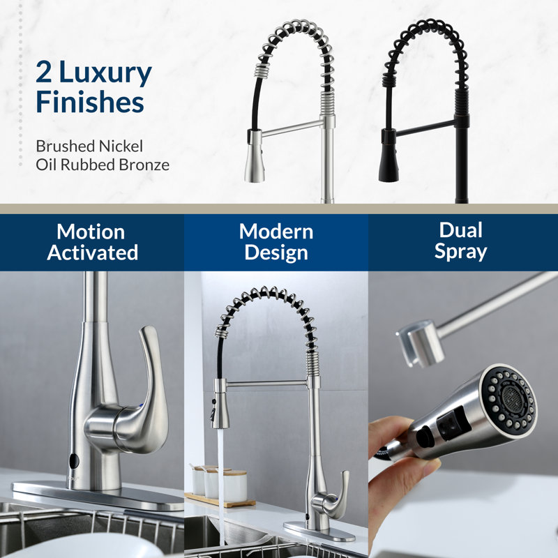 Touchless Spring Neck Pull Down Single Handle Kitchen Faucet, Oil Rubbed Bronze