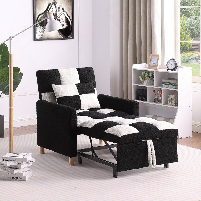 Canapé-lit Sleeper, chaise réglable avec coussin pour le salon, Blanc/Noir