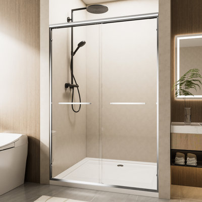 72" H Aluminum Frame Double Sliding Shower Door, 1/4" Nano - Coated Tempered Glass, Dual Handles, Waterproof And Easy To Install In Bathroom Door With Design, Adjustable Width Corrosion Handles For