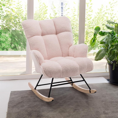 Nursery Rocking Chair Teddy, Upholstered Glider Rocker for Living Rooms, Bedrooms