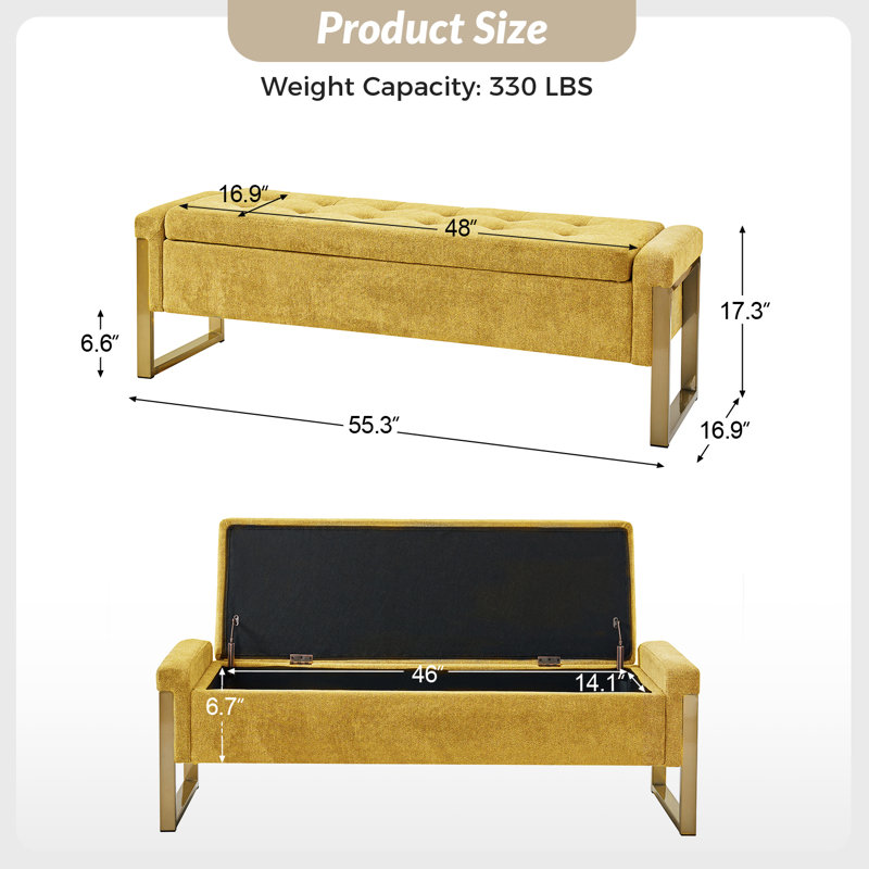 Banc de rangement rembourré Shanieka, Moutarde