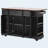 53" Farmhouse Kitchen Island with Two Tempered Glass Cabinet Doors, Power Outlet, Rolling Kitchen Cart on Wheels with Drop Leaf, 5 Open Side Racks, 3 Drawers, for Kitchen, Dining Room, Black