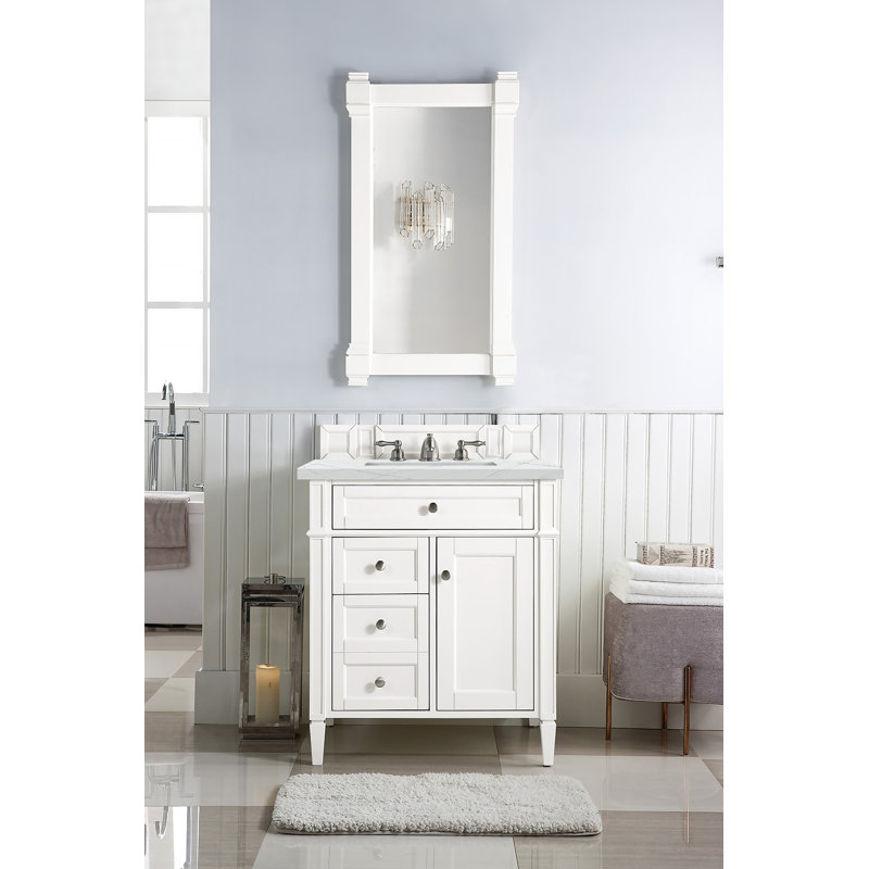 Brittany 30'' W Single Vanity, Bright White, Ethereal Noctis, 8" Widespread