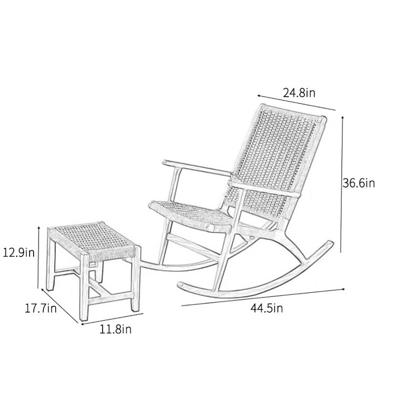 Chaise berçante simple en bois massif, Brun / blanc cassé