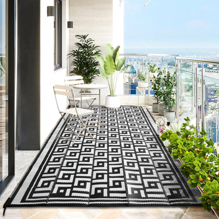 RURALITY Outdoor Rug 5x8 for Patios Clearance,Waterproof Indoor Outdoor  Mats for Camping,Beach,RV,Porch,Picnic,Reversible,Black and White,Check