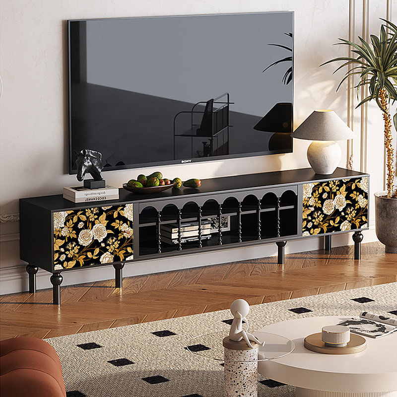 Meuble télé avec rangement peint français rétro, Noir