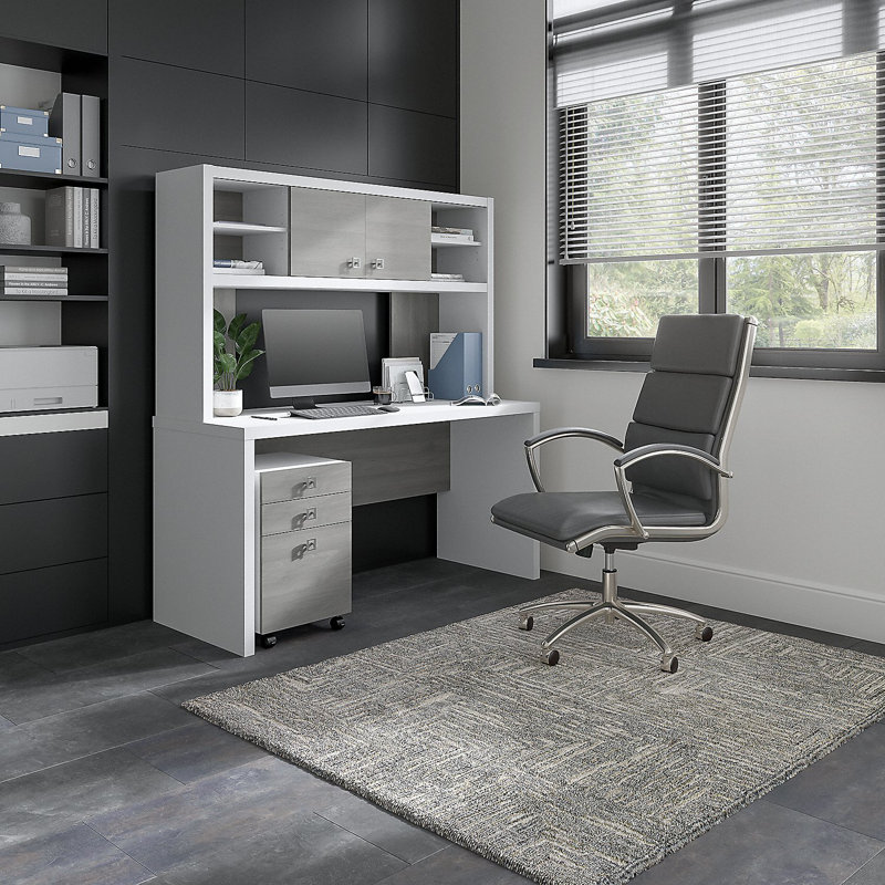 Echo 3 Piece Computer Desk Office Set, Pure White /Modern Gray