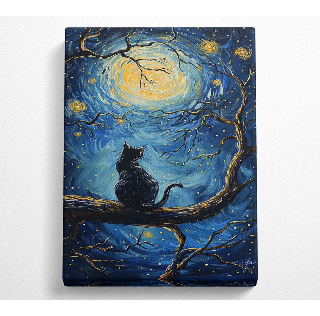 Van Gogh Katze Sternennacht - Kunstdrucke auf Leinwand