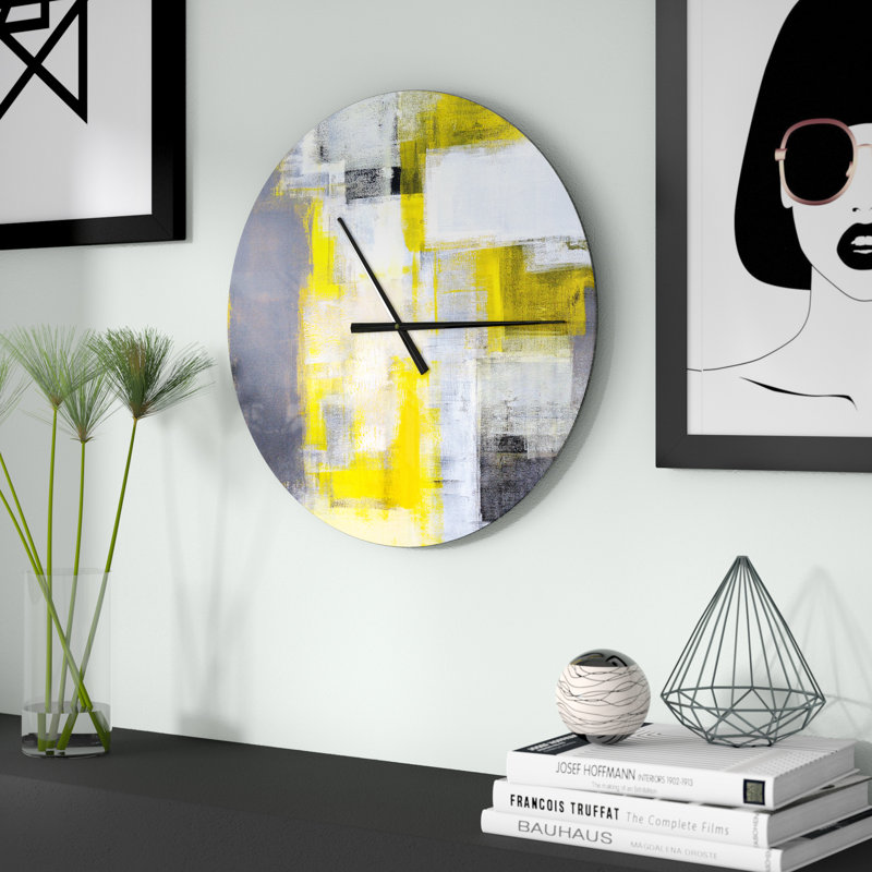 Grey and Yellow Blur Abstract - Modern Wall Clock, Large