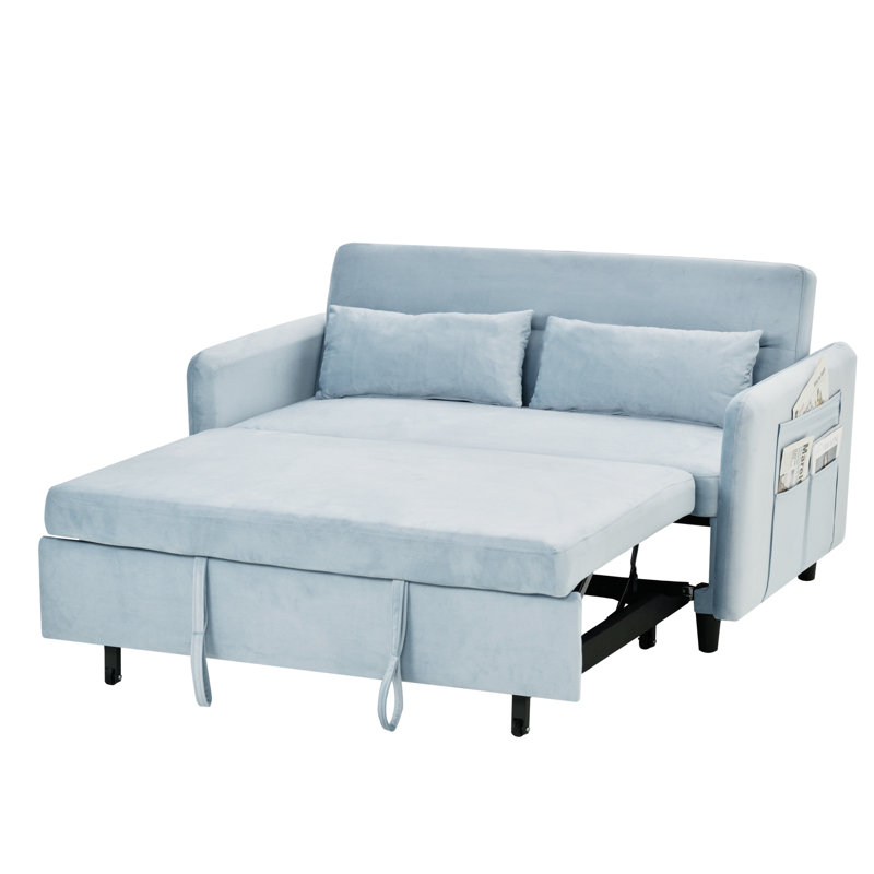 Modern Loveseat with Pull Out Bed And Two Pillows Pull Out Couch Pull Out Sofa Sleeper Sofa Bed, Blue Velvet
