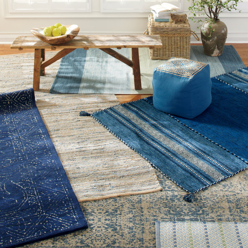 Repose-pieds Barbee, Bleu marine / beige