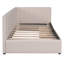Lit de jour en tissu de lin beige avec cadre de lit simple et 2 tiroirs - aucun sommier requis, rangement polyvalent pour la décoration de la chambre à coucher dans le revêtement requis-1926260906