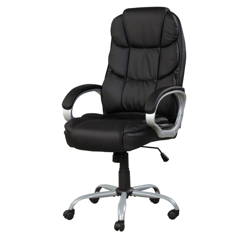 Chaise de bureau pivotante réglable en similicuir noir / chrome avec accoudoirs rembourrés
