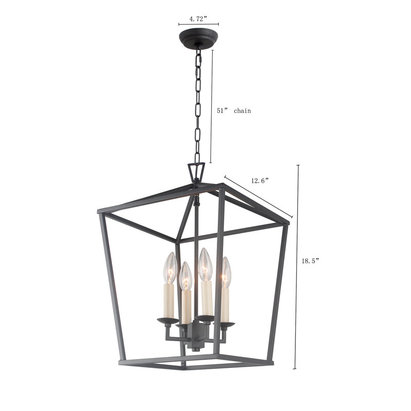 Lustre cage 4 lumières en fer vieilli