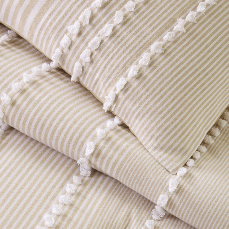 Ensemble de housse de couette Anslee, Housse de couette double / grand + 2 taies décora, Beige