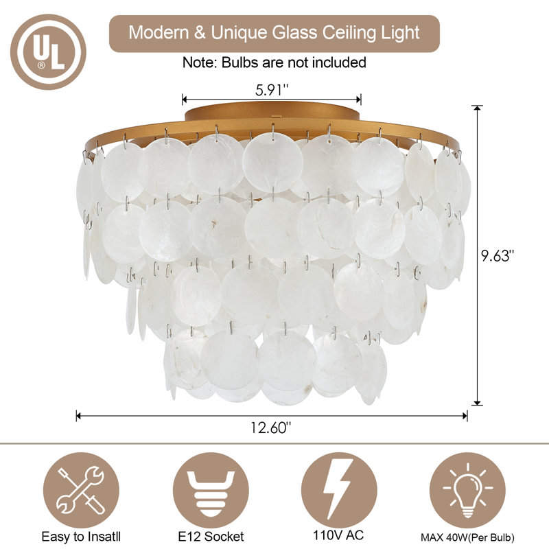 Plafonnier encastré 3 lumières 12,6 po Griffithville, Or