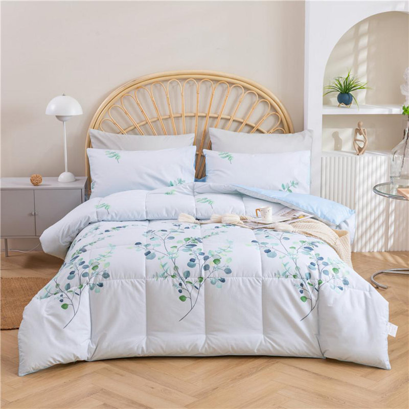 Ensemble d'édredon 3 pièces bleu / vert 100% coton, Édredon très grand + 2 taies décoratives très 