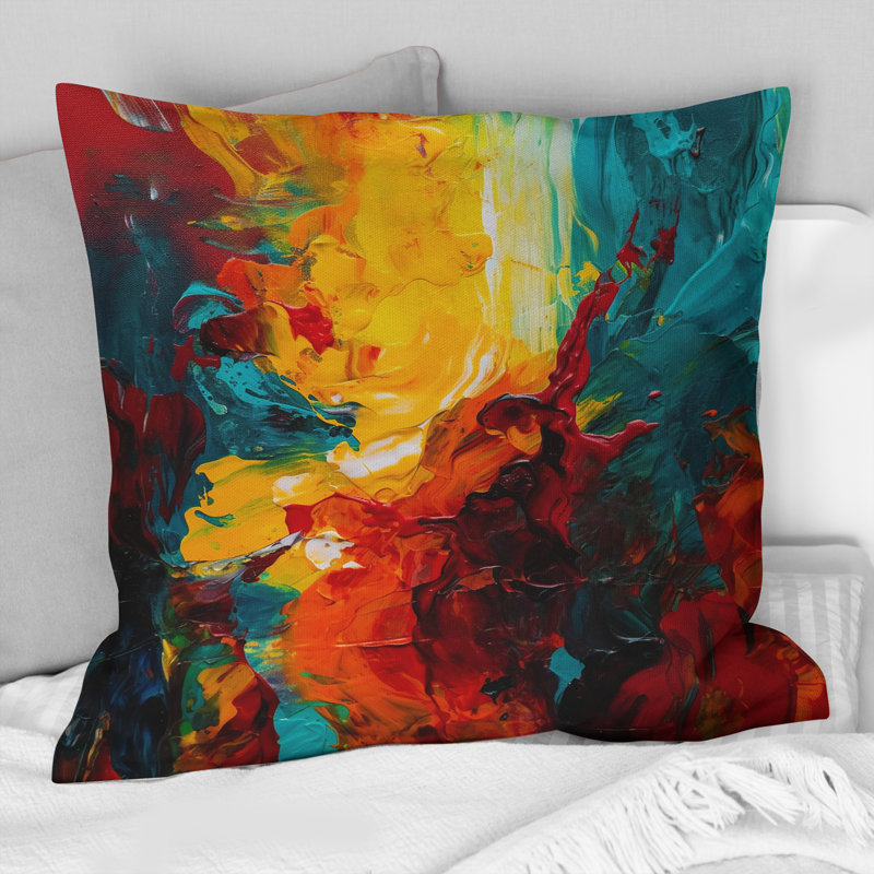 Coussin décoratif jaune et turquoise Journey Of Abstraction II - Abstract Abstract
