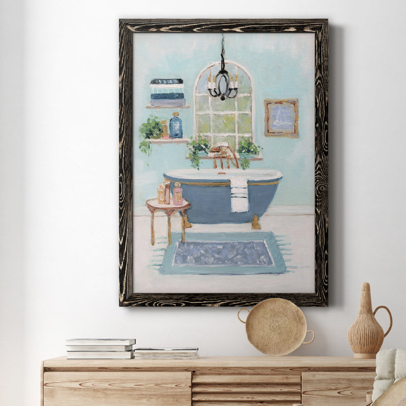 «Blue Bath I», peinture sur toile encadrée, H 20 po x l 17 po x P 1,5 po, Noir