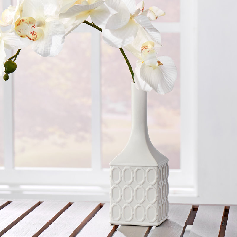 White Ceramic Fluted Square Bud Vase